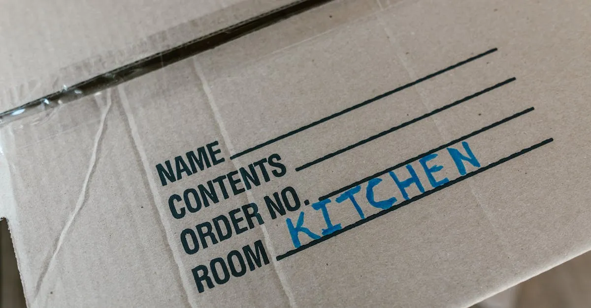 Labeled moving boxes in an apartment during a move